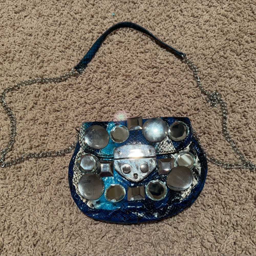 White House Black Market Blue and Silver Crossbody Bag